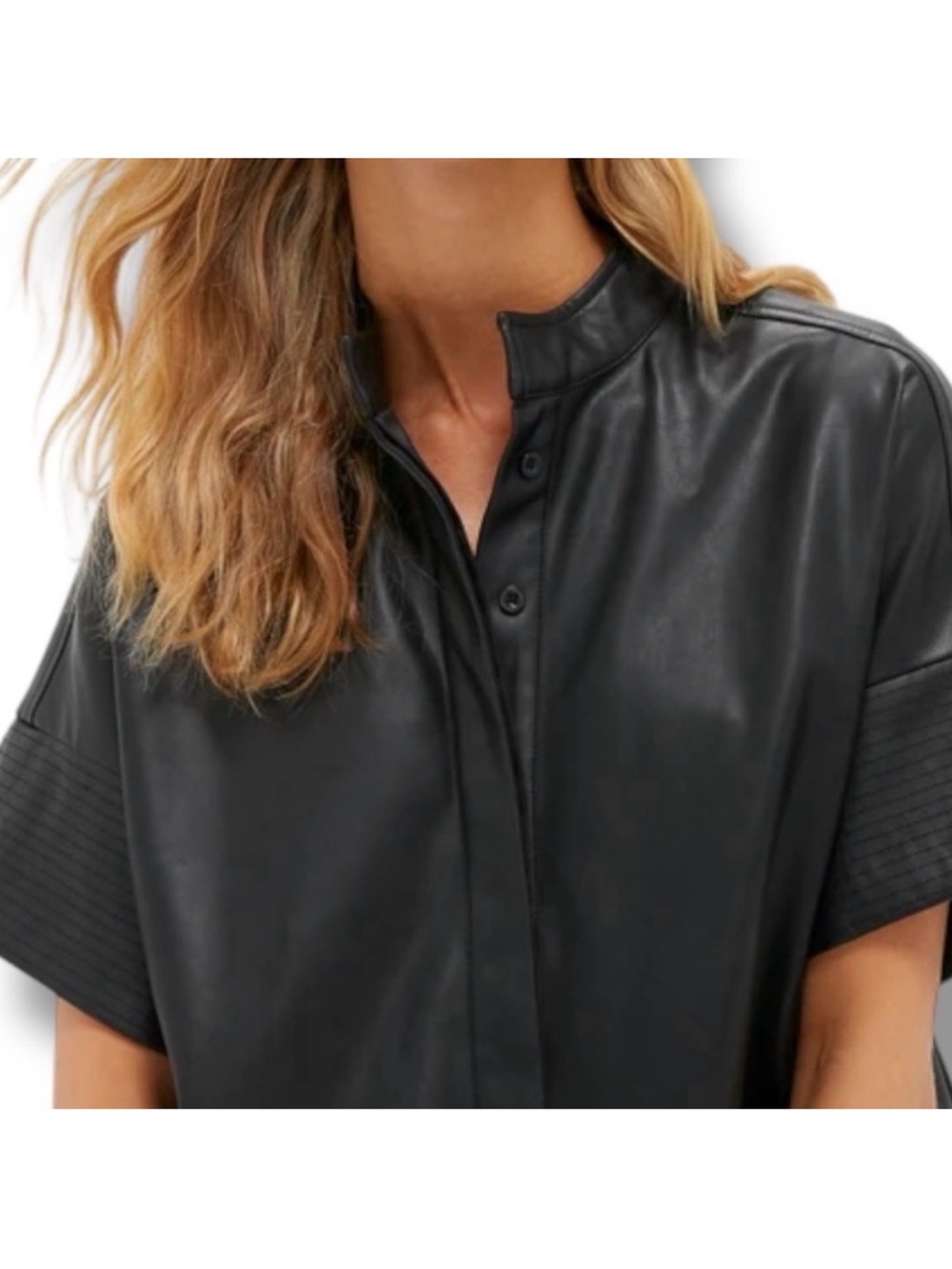Tuckernuck • NWT Sofia Shirt Faux Leather Trapunto Stitch Button Up Black Small - Picture 2 of 10